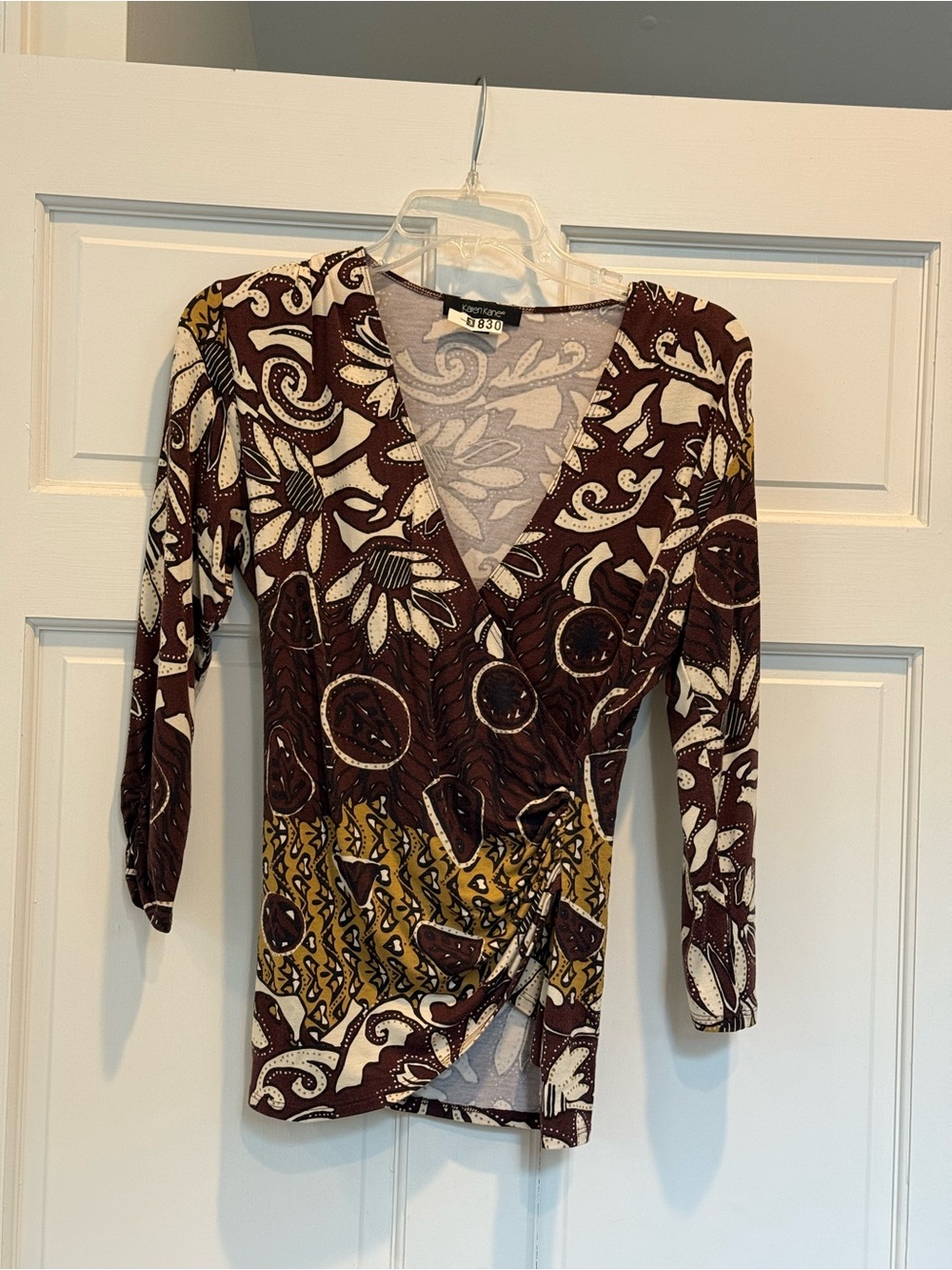 Karen Kane Brown and Cream Patterned Top- flattering and timeless.